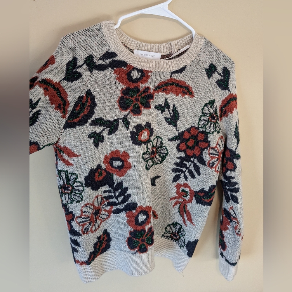 MADISON GREY Moody Women’s Metallic Floral Knit Sweater M